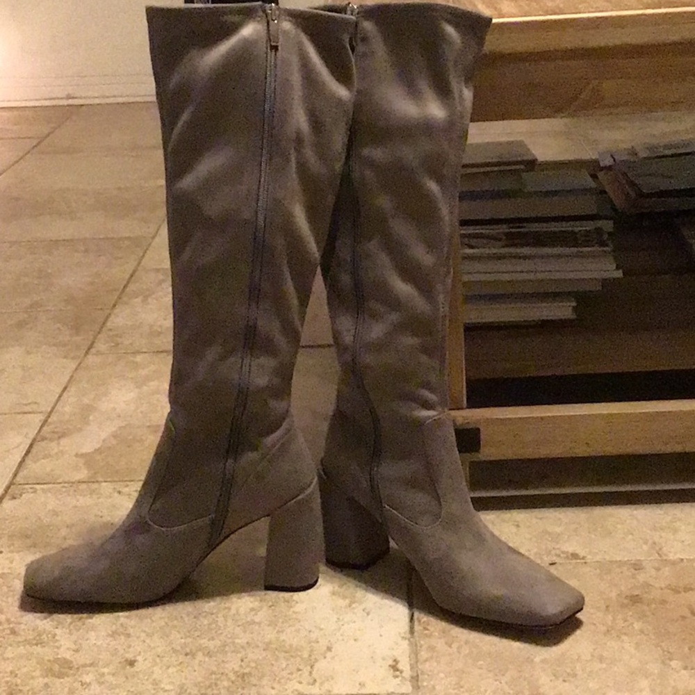 Franco Sarto Women's Knee High Block Heel Boots - Gray Suede